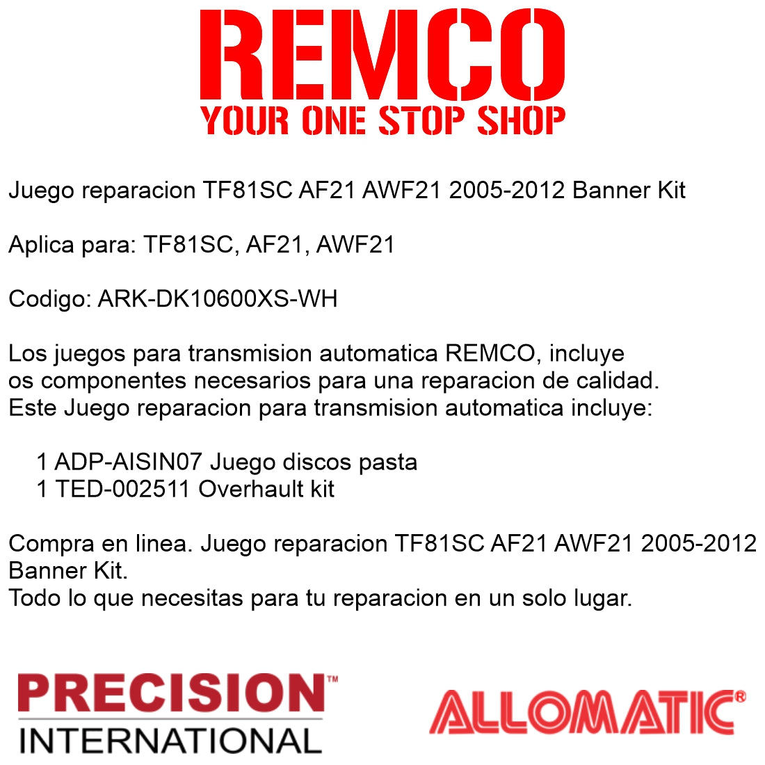 Juego reparacion TF81SC AF21 AWF21 2005-2012 Banner Kit