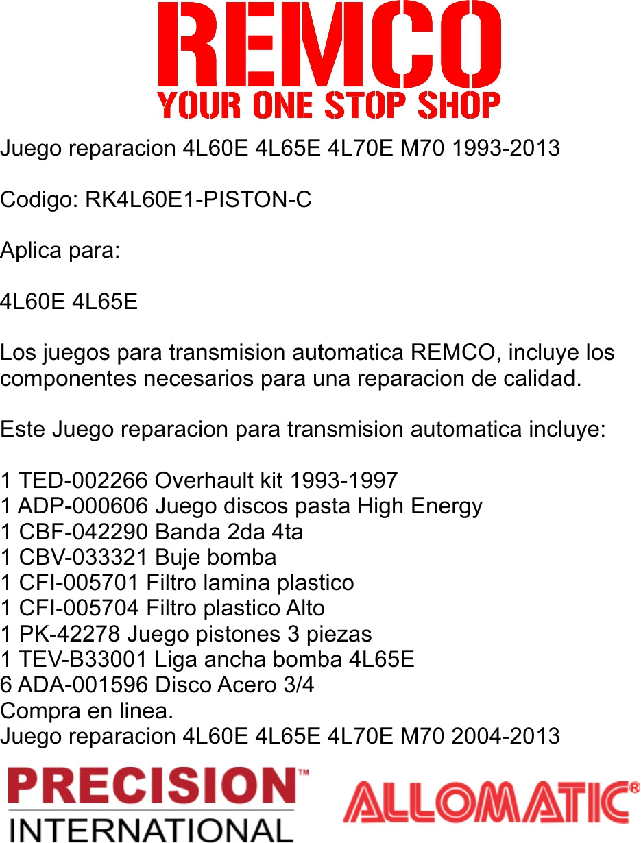 5 Juegos reparacion 4L60E 4L65E 4L70E M70 1993-2007