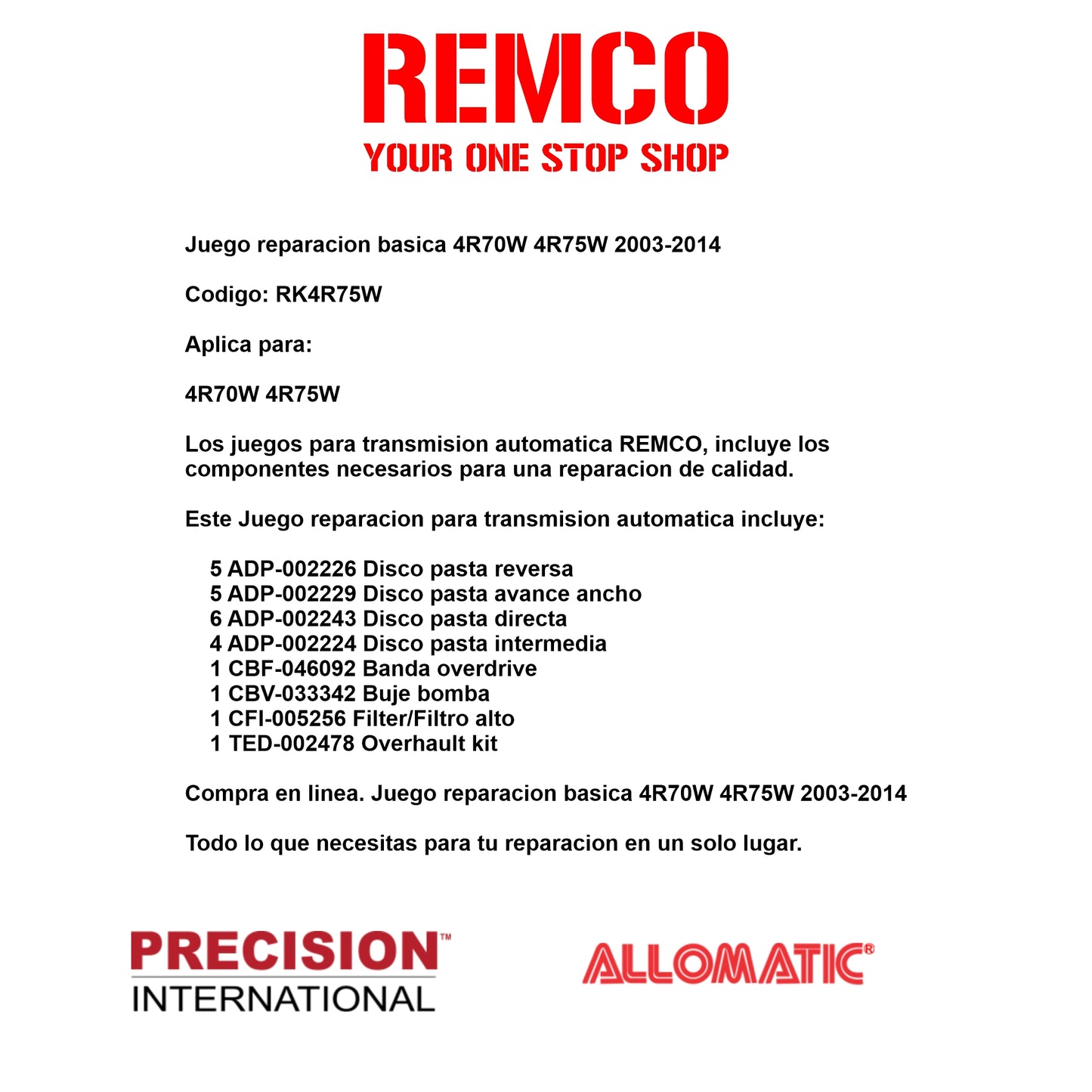 Juego reparacion basica 4R70W 4R75W 2003-2014