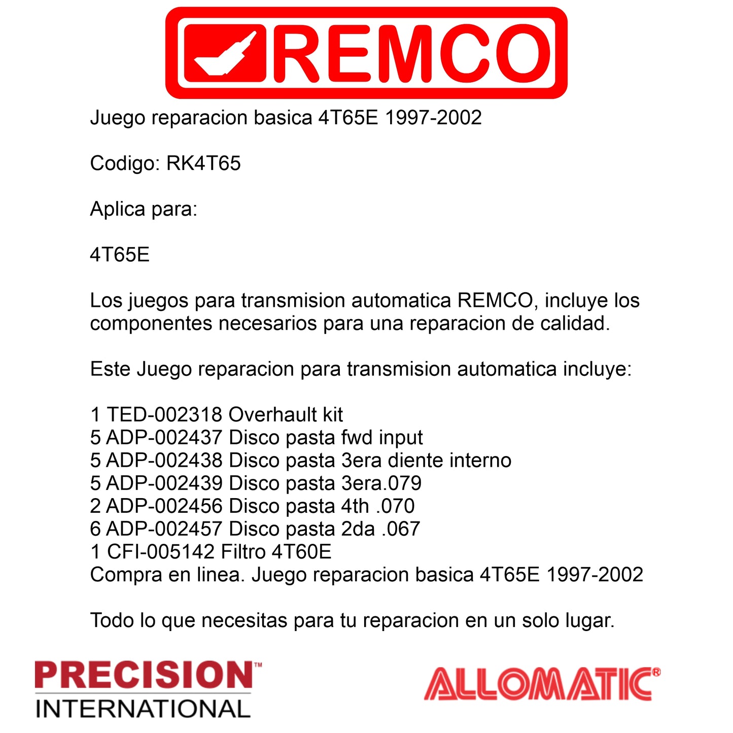 Juego reparacion basica 4T65E 1997-2002