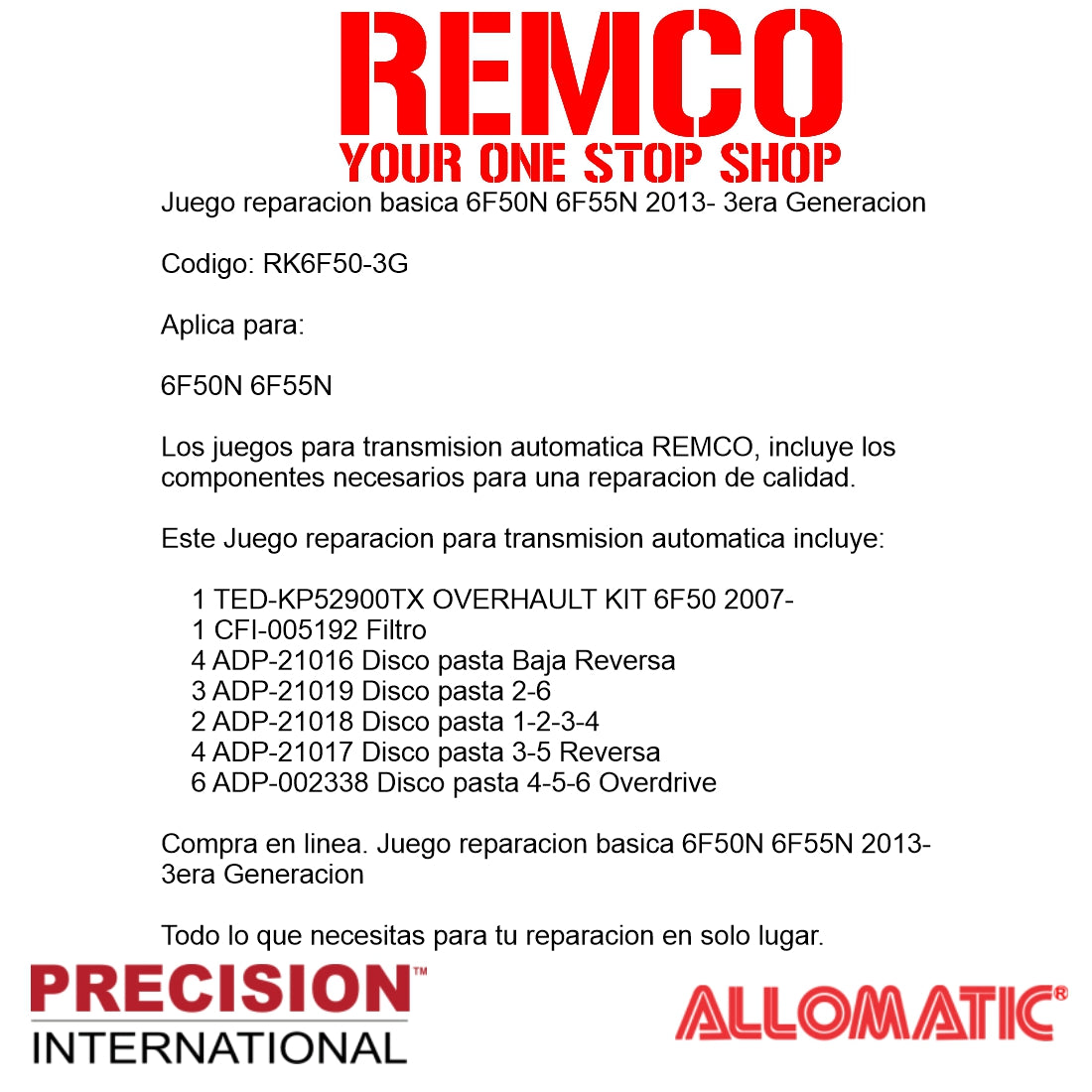 Juego reparacion basica 6F50N 6F55N 2013- 3era Generacion