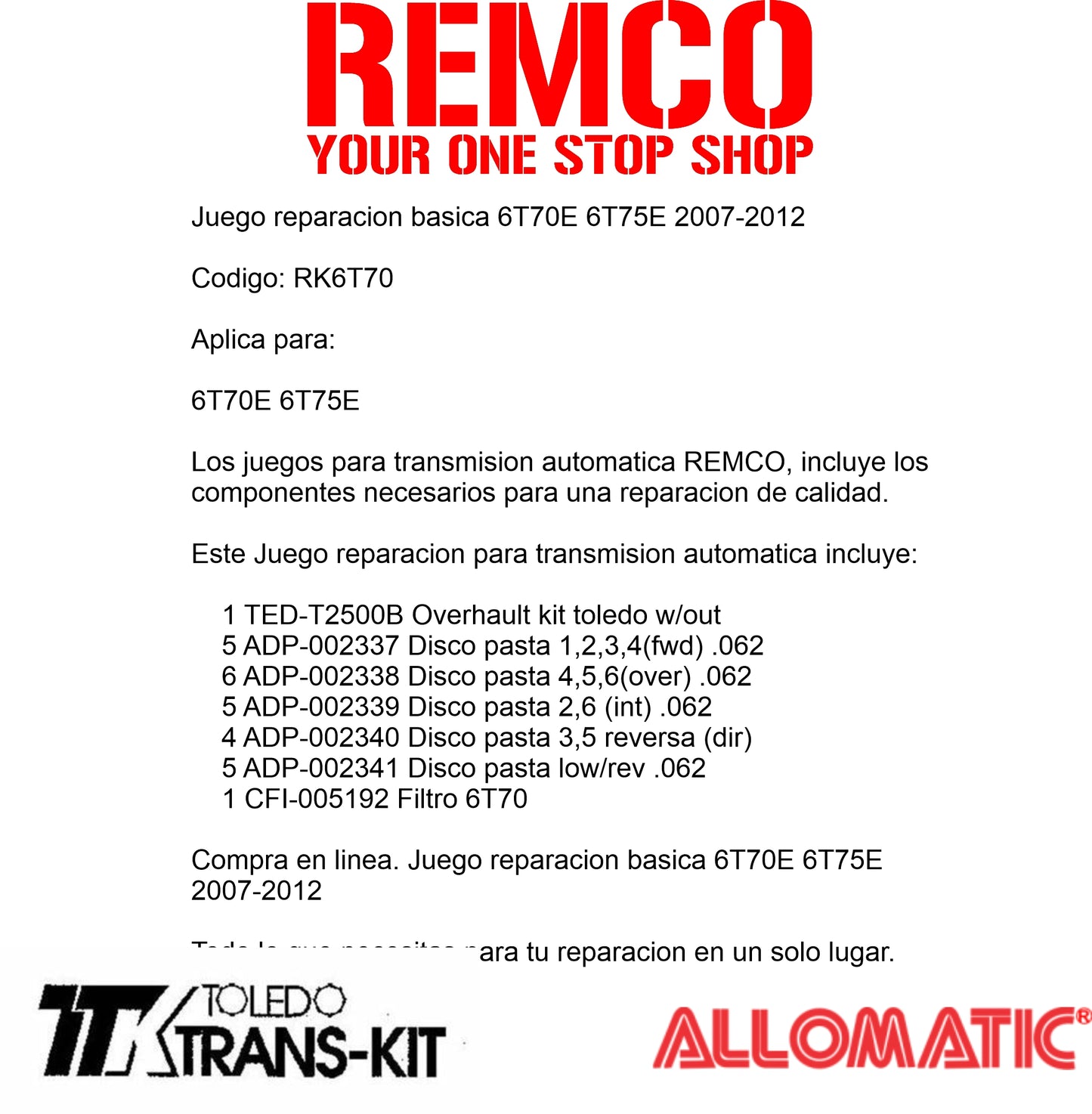 Juego reparacion basica 6T70E 6T75E 2007-2012