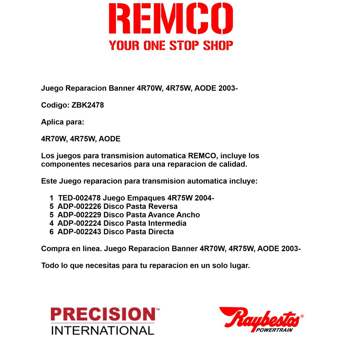 Juego Reparacion Banner 4R70W 4R75W AODE 2003-