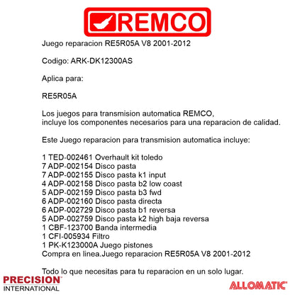 Juego reparacion RE5R05A V8 2002-