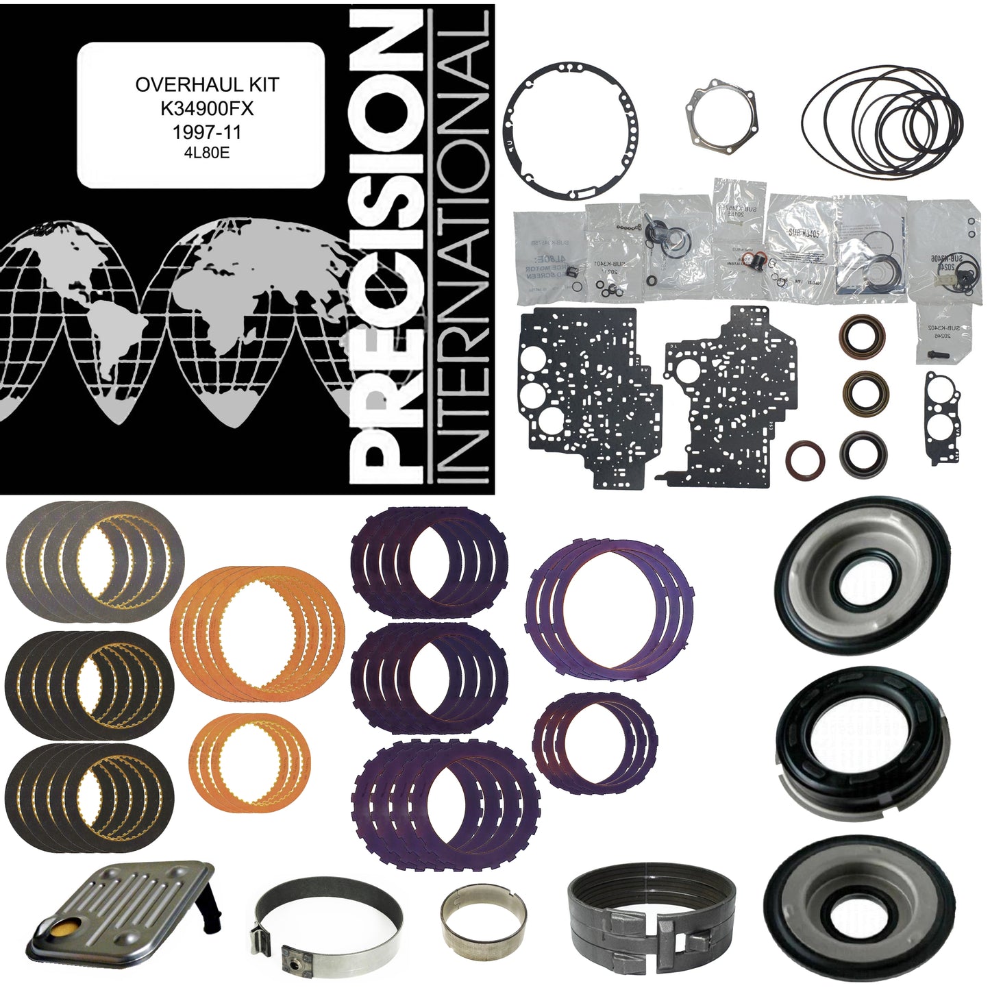 Juego reparacion con pistones banda reversa y discos acero 4L80E 1997-