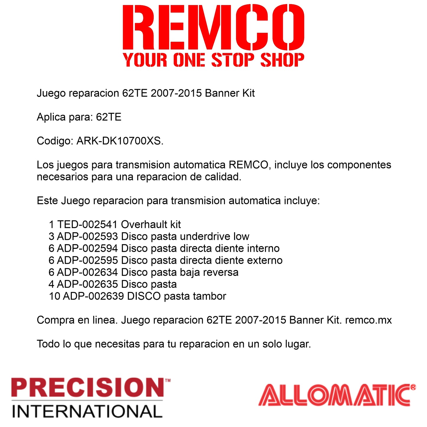 Juego reparacion 62TE 2007-2015 Banner Kit