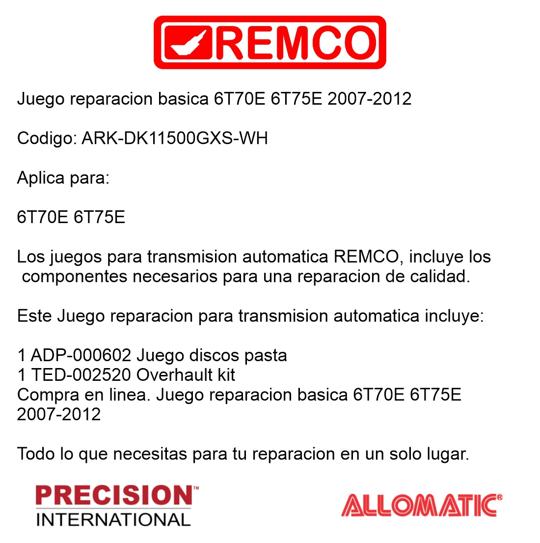 Juego reparacion 6T70 6T75 2007-2012 Banner Kit