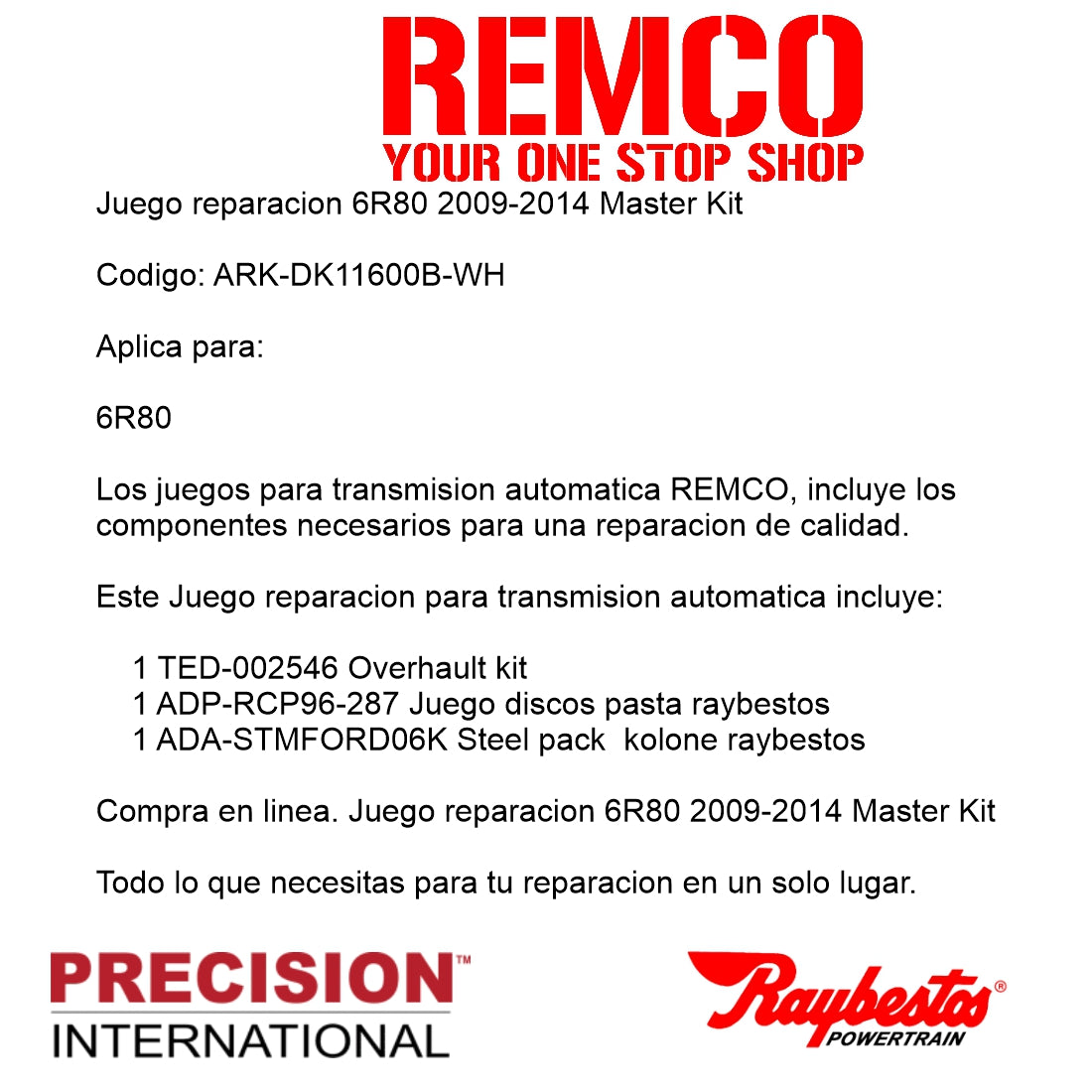 Juego reparacion 6R80 2009-2014 Master Kit