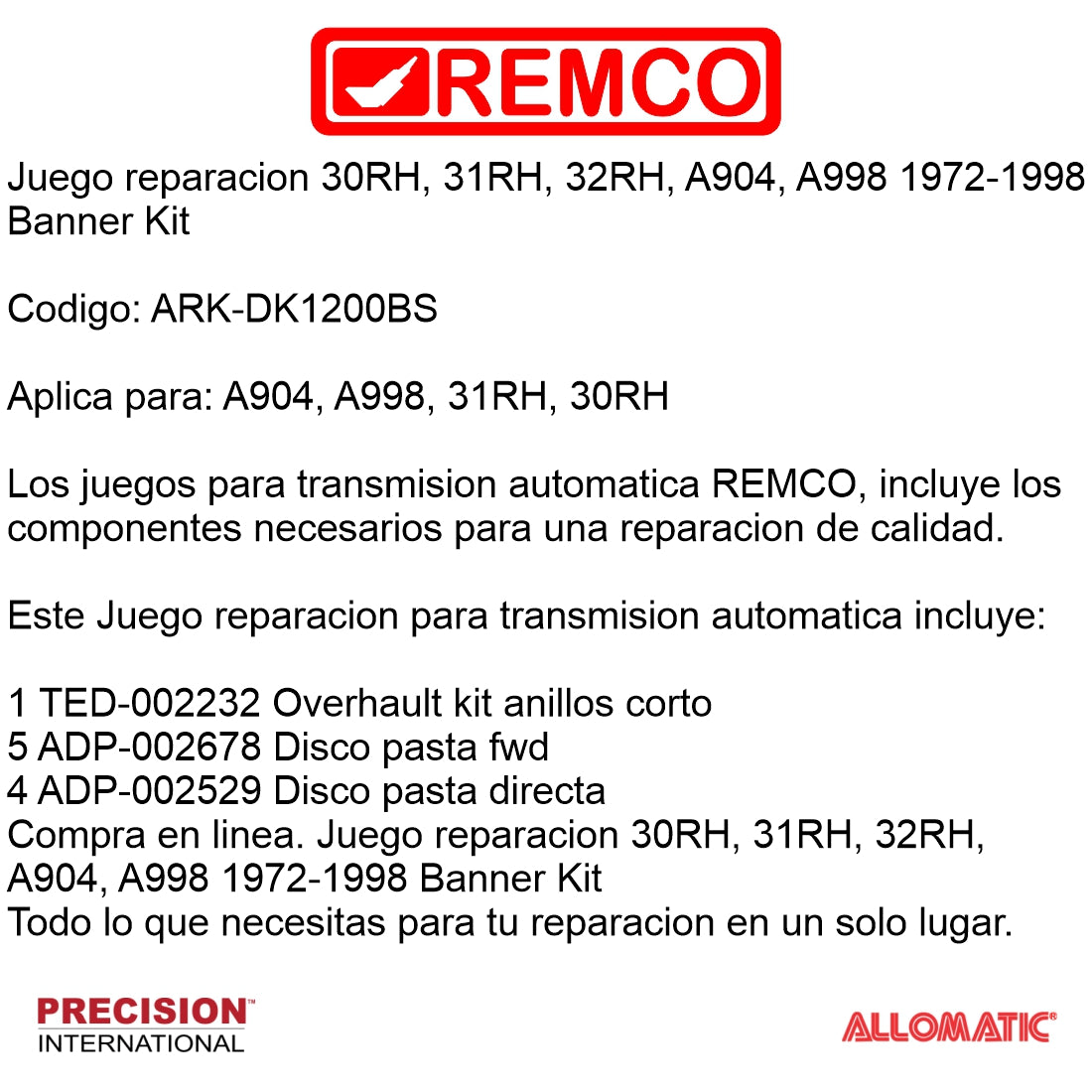 Juego reparacion A904 TF6 1972-1998 banner Kit