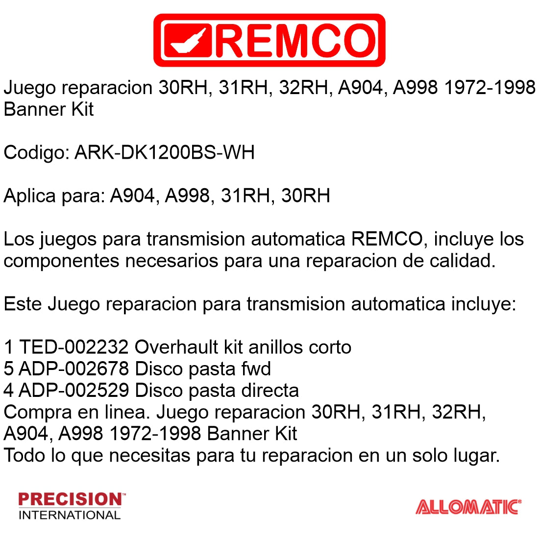 Juego reparacion A904 TF6 1972-1998 banner Kit