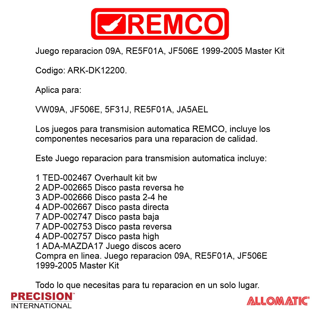 Juego reparacion JF506E 2002- Master Kit