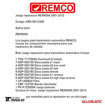 Juego reparacion RE5R05A V6 2002-