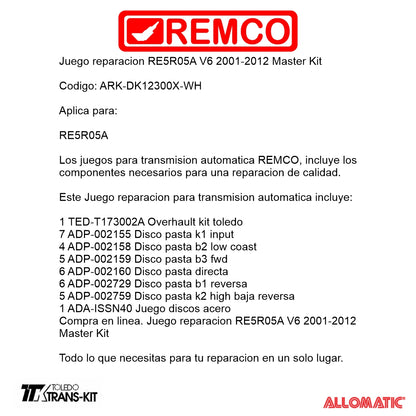 Juego reparacion RE5R05A V6 2002- Master Kit