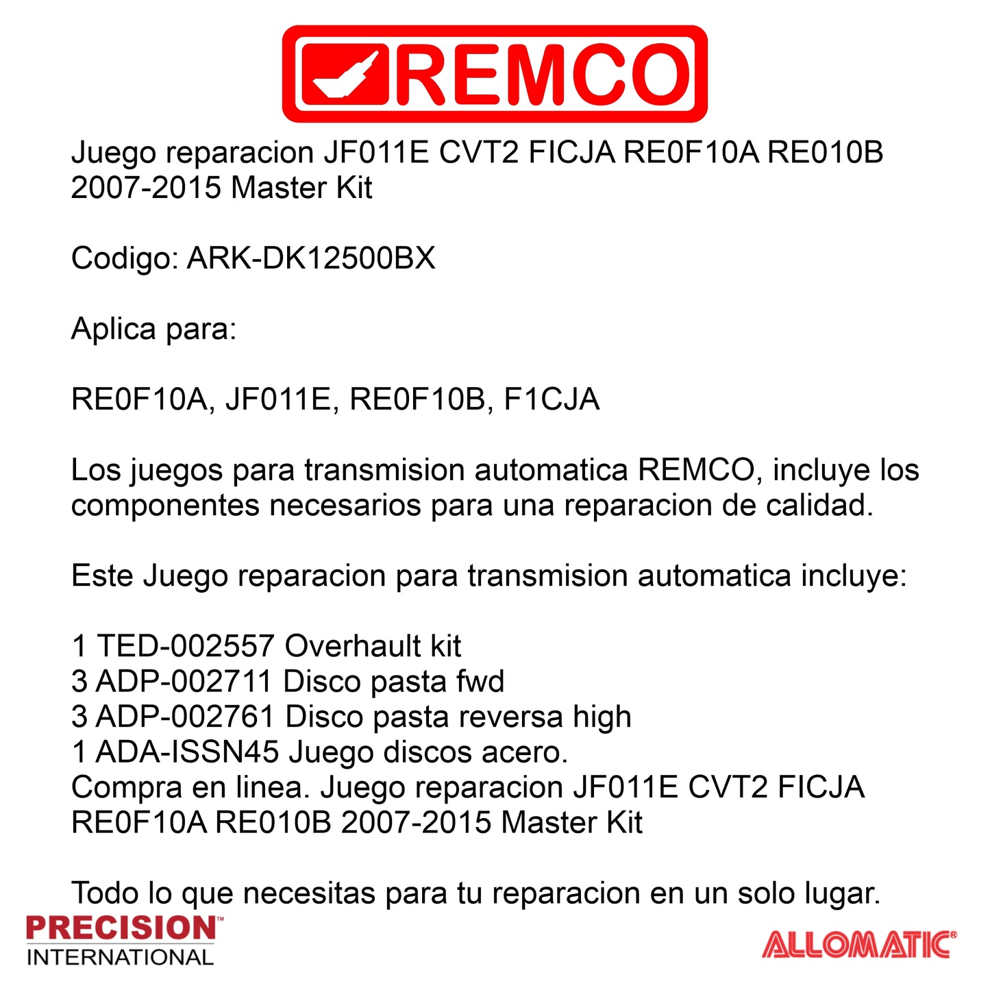 Juego reparacion JF011E 2007- Master Kit