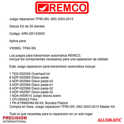 Juego reparacion TF60-SN 09G 2003-2013