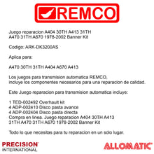 Juego reparacion A404 30TH A413 31TH A470 31TH A670 1978-2002 Banner Kit