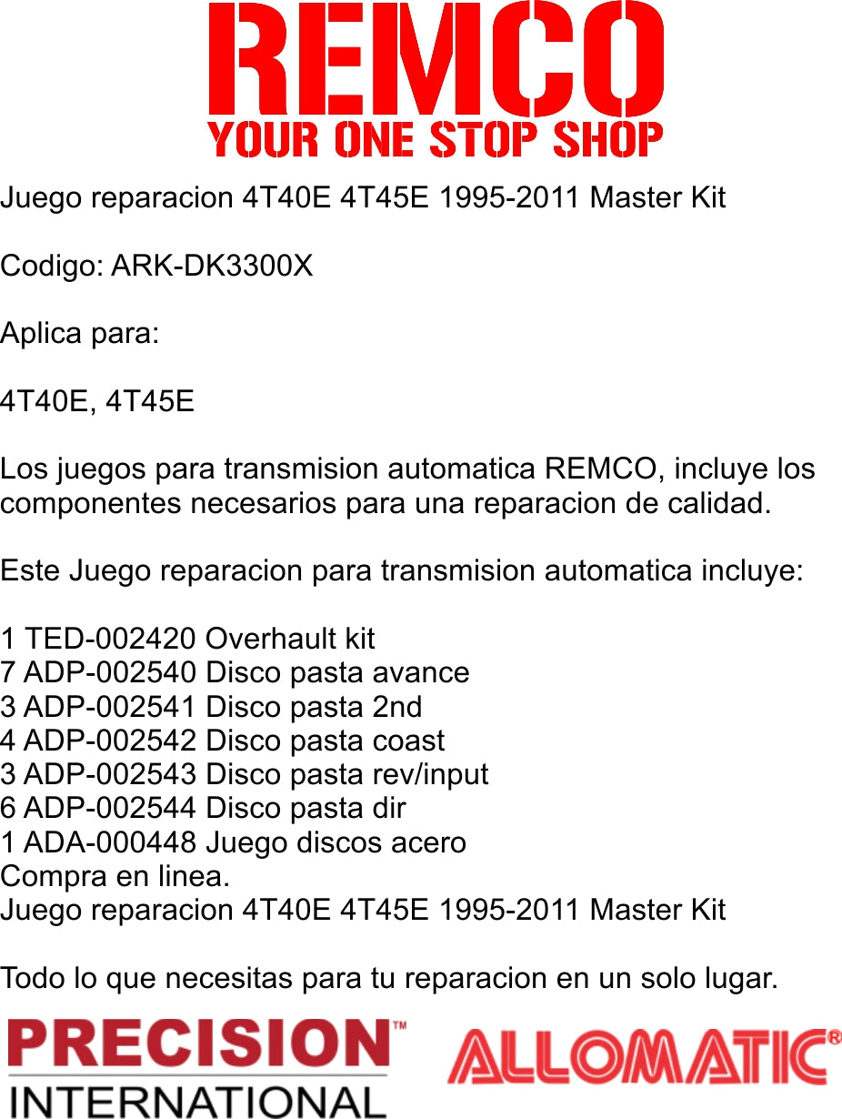 Juego reparacion 4T40E 4T45E 1995-2011 Master Kit