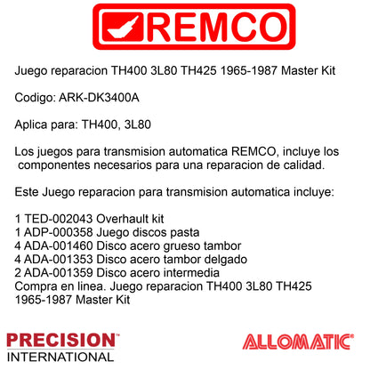 Juego reparacion TH400 3L80 TH425 1965-1987 Master Kit