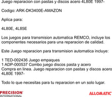 Juego reparacion con pastas y discos acero 4L80E 1997-