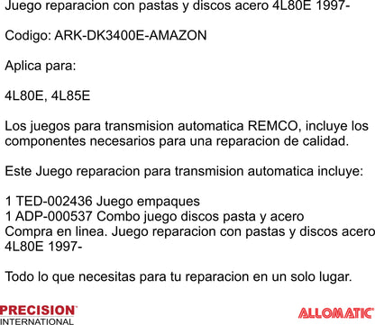 Juego reparacion con pastas y discos acero 4L80E 1997-