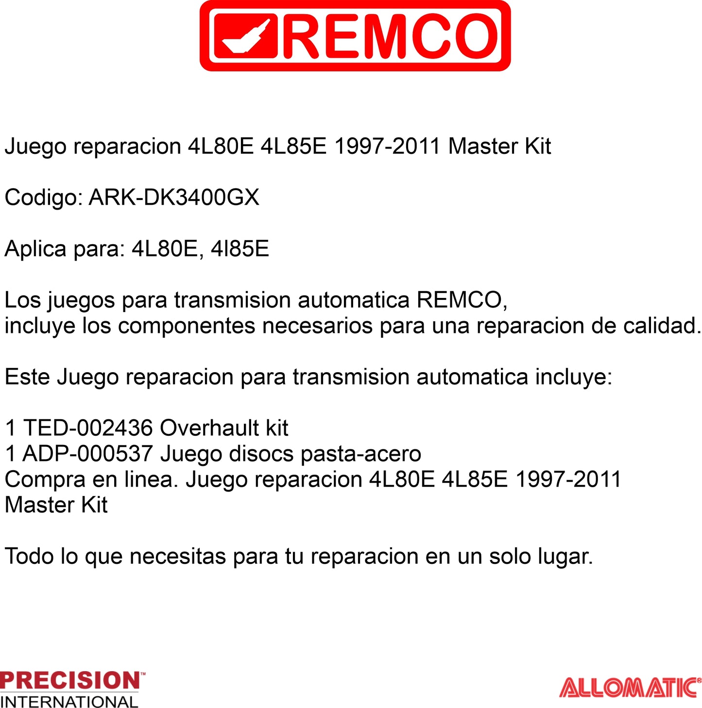 Juego reparacion 4L80E 4L85E 1997-2011 Master Kit