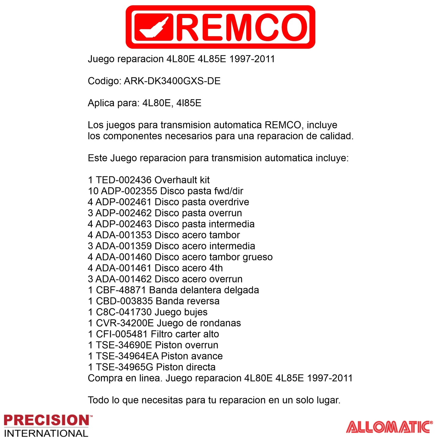 Juego reparacion 4L80E 4L85E 1997-2011