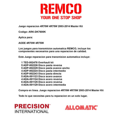 Juego reparacion 4R70W 4R75W 2003-2014 Master Kit