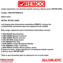 Juego reparacion con pistones banda reversa y discos acero 4R75W 2003-