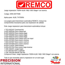 Juego reparacion 700R4 4L60 1982-1993 Stage1 con aceros