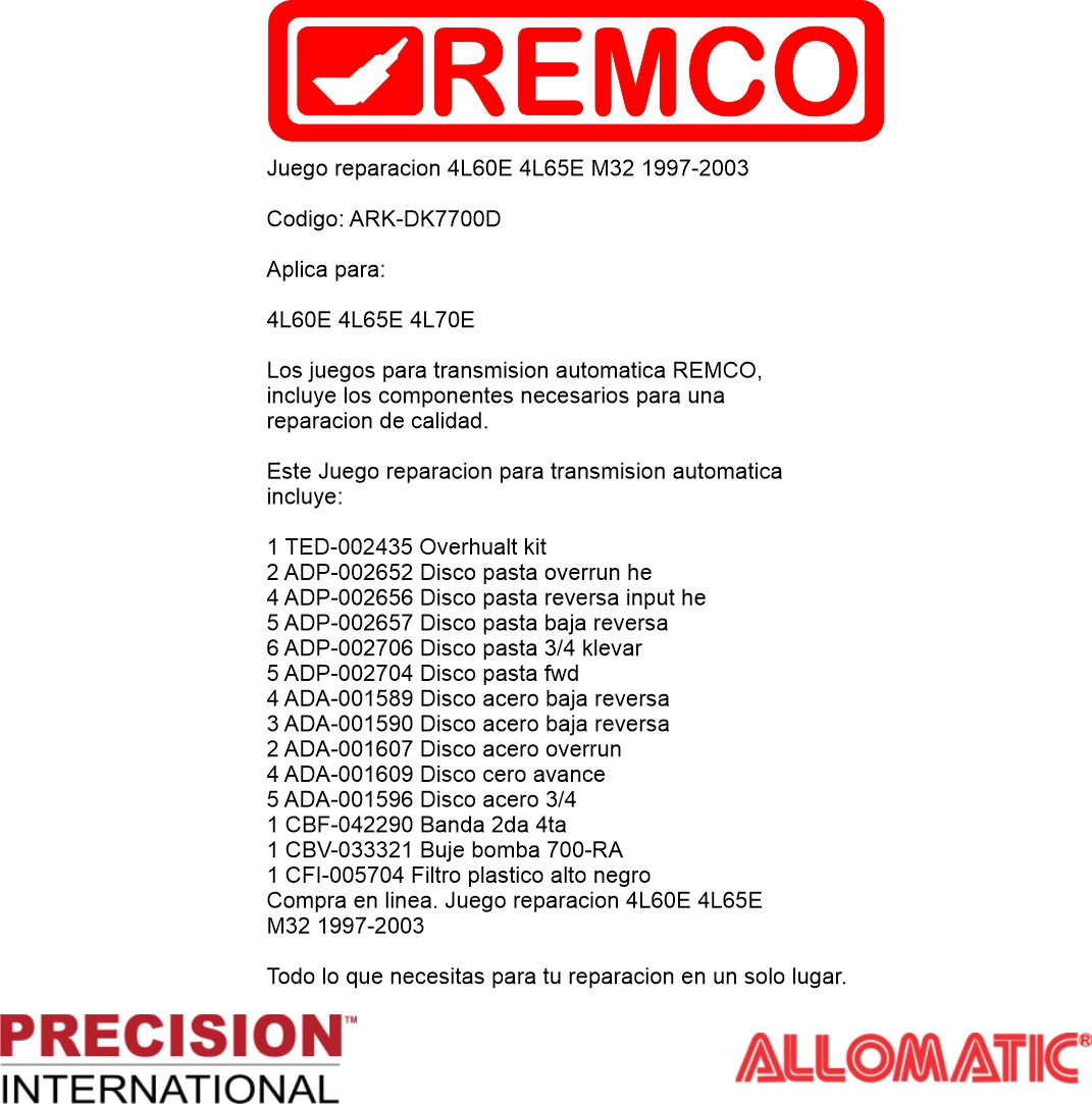 Juego reparacion 4L60E 4L65E M32 1997-2003 HE