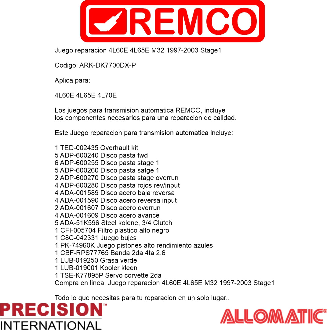 Juego reparacion 4L60E 4L65E M32 1997-2003 Stage1