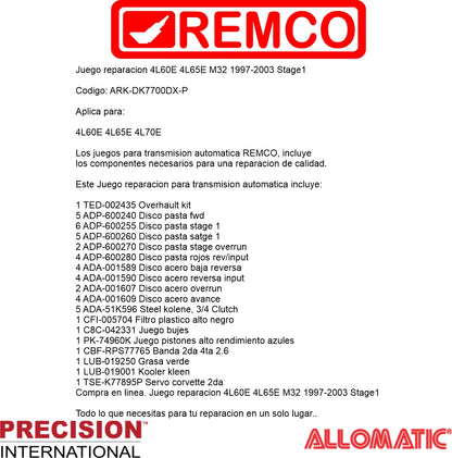 Juego reparacion 4L60E 4L65E M32 1997-2003 Stage1