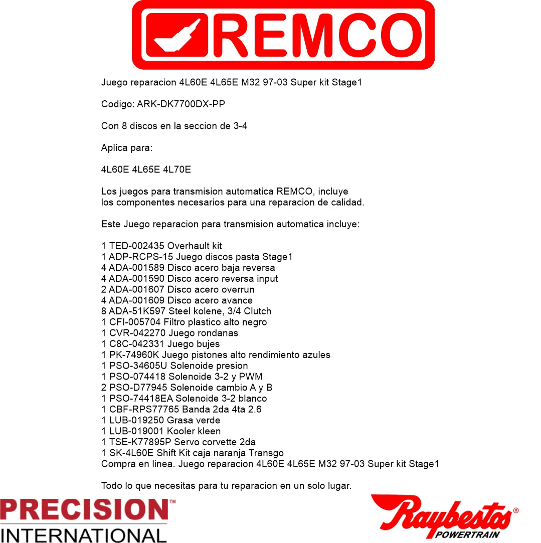 Juego reparacion 4L60E 4L65E M32 97-03 Super kit Stage1