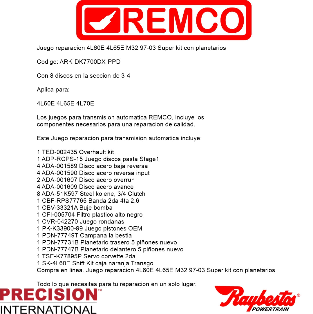 Juego reparacion 4L60E 4L65E M32 97-03 Super kit con planetarios