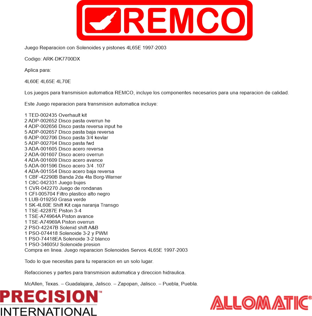 Juego reparacion 4L60E 4L65E 4L70E M70 1997-2003 Super master
