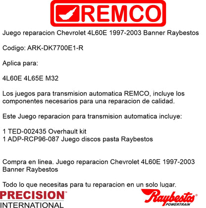 Juego reparacion Chevrolet 4L60E 1997-2003 Banner Raybestos