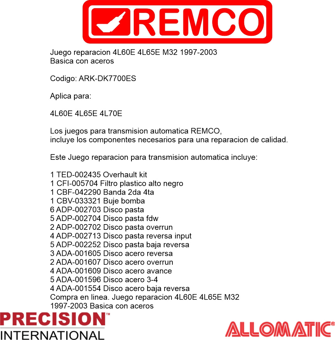 Juego reparacion 4L60E M30 4L65E M32 1997-2003