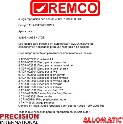 Juego reparacion con aceros 4L65E 1997-2003 HE