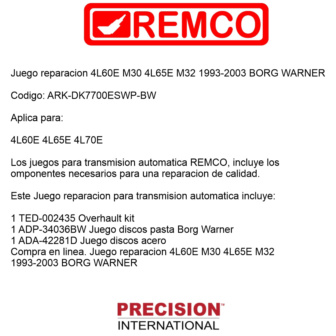 Juego reparacion 4L60E M30 4L65E M32 1993-2003 BORG WARNER