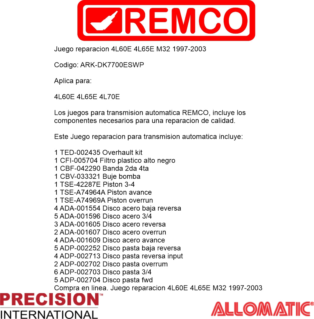 Juego reparacion 4L60E 4L65E M32 1997-2003
