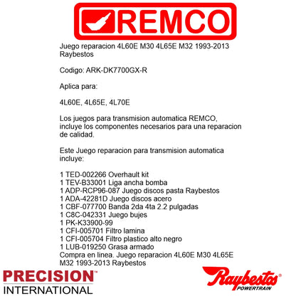 Juego reparacion 4L60E M30 4L65E M32 1993-2013 Raybestos