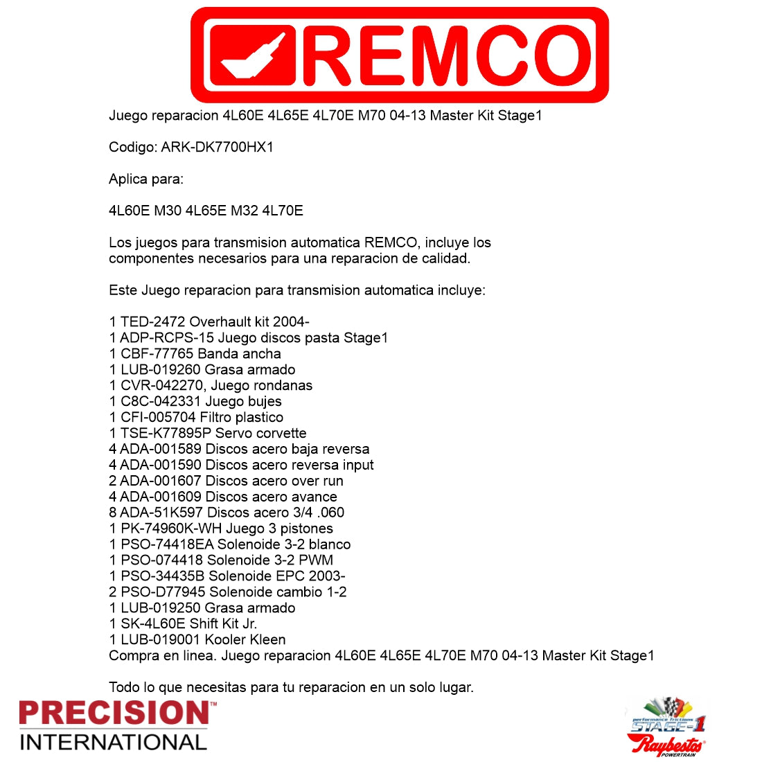 Juego reparacion 4L60E 4L65E 4L70E M70 04-13 Master Kit Stage1