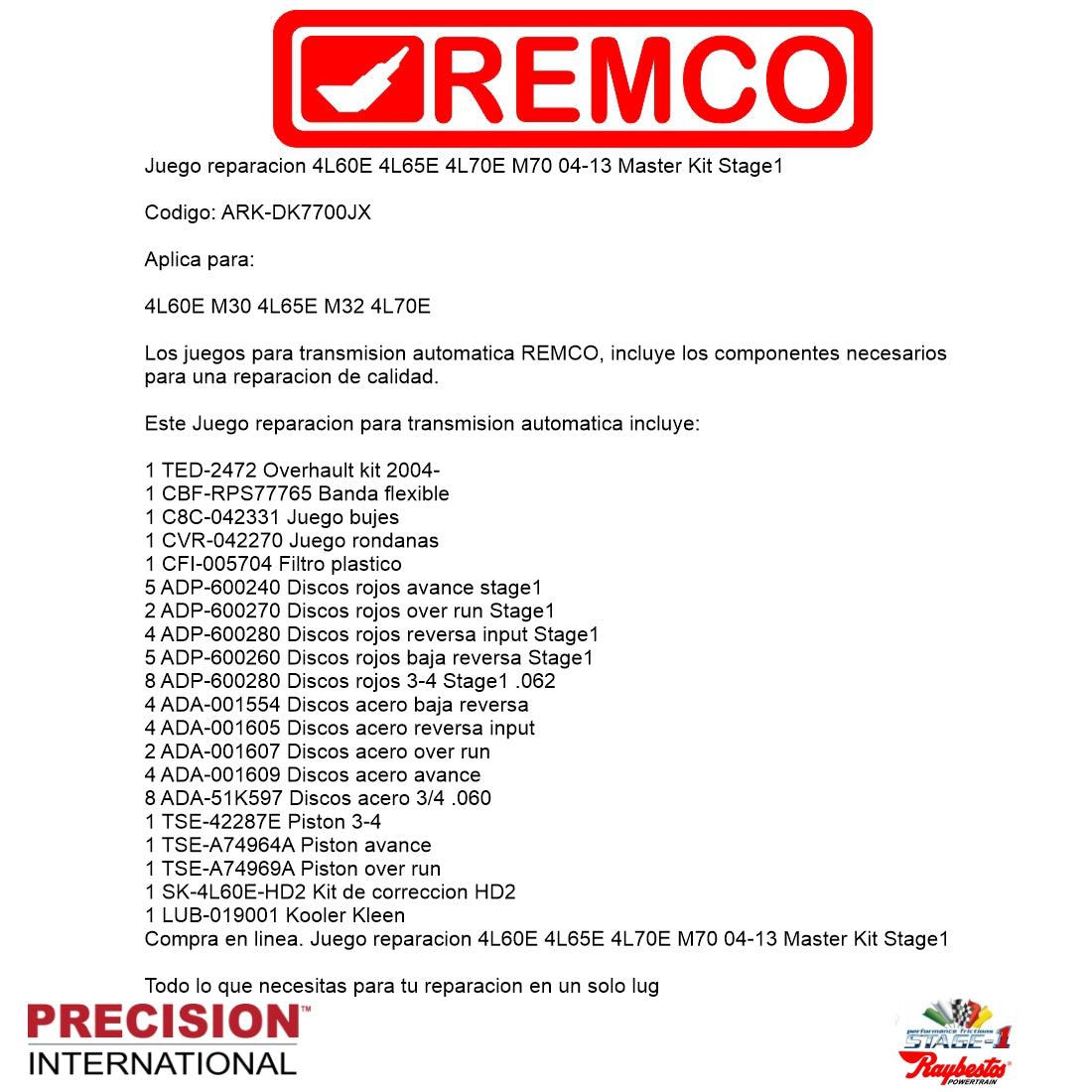Juego reparacion 4L60E 4L65E 4L70E M70 04-13 Master Kit Stage1