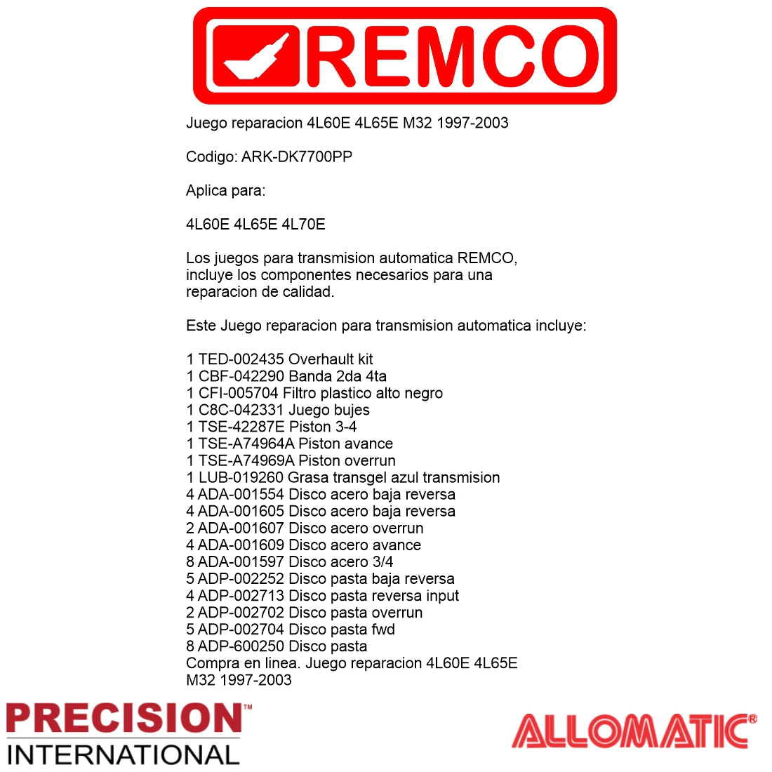 Juego reparacion 4L60E 4L65E M32 1997-2003