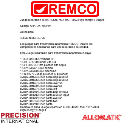 Juego reparacion 4L60E 4L65E M32 1997-2003 High energy y Stage1