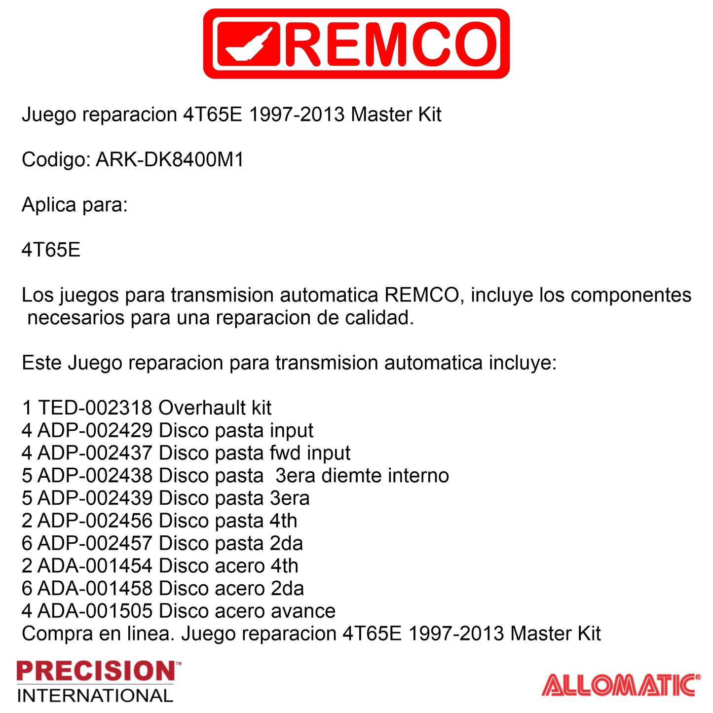 Juego reparacion 4T65E 1997-2013 Master Kit