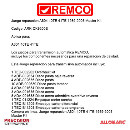 Juego reparacion A604 40TE 41TE 1989-2003 Master Kit