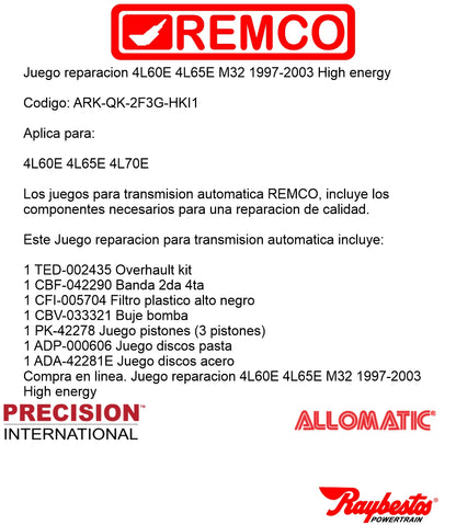 Juego reparacion 4L60E 4L65E M32 1997-2003 High energy