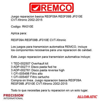 Juego reparacion basica RE0F09A RE0F09B JF010E CVT-Xtronic 2002-2015