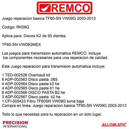 Juego reparacion basica TF60-SN VW09G 2003-2013
